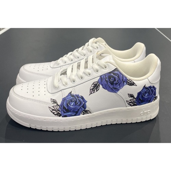 Drip Creationz Blue Roses Print White Sneakers US 9.5 Women 11‎ New - Picture 5 of 8